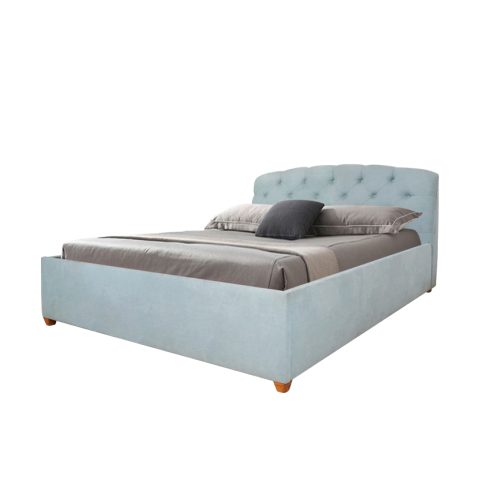 Giường bọc vải xanh nhạt hiện đại, đầu giường chần nút