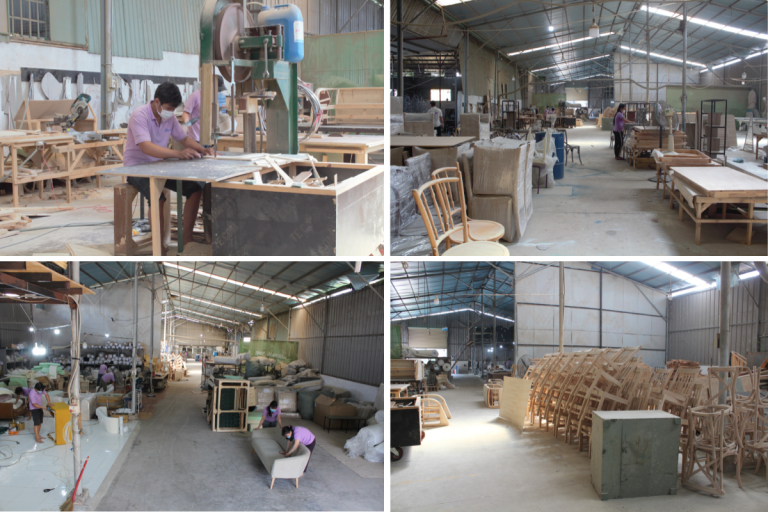 Nhân viên sản xuất đang làm việc lại nhà máy sản xuất nội thất
