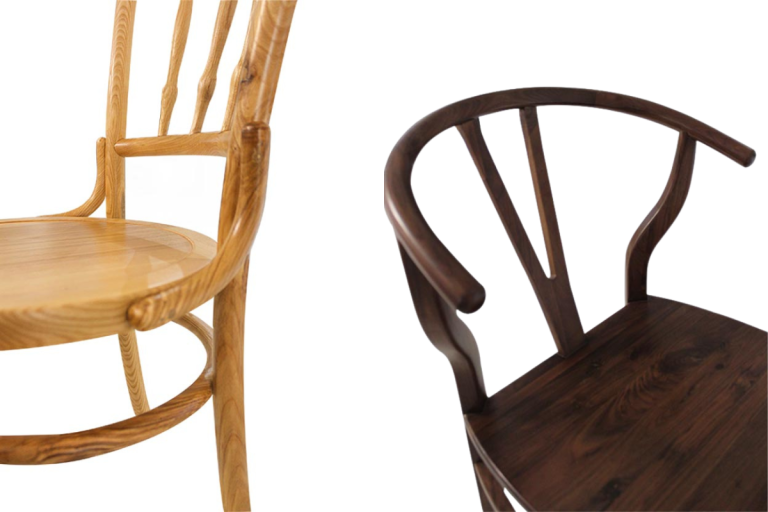 Ghế gỗ Tần Bì với phần tựa uốn cong và đường nét được xử lý mượt mà